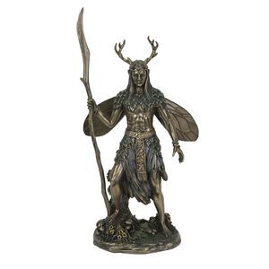 Celtic Antler Druid Wielding Staff Bronze Resin Statue Pagan Decor Sculpture